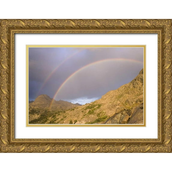 Paulson, Don 18x13 Gold Ornate Wood Framed with Double Matting Museum Art Print Titled - WY, Bridger Wilderness Double rainbow over peak