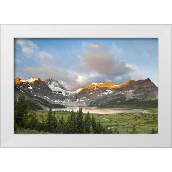 Paulson, Don 18x13 White Modern Wood Framed Museum Art Print Titled - Canada, BC Sunrise on Magog Lake Meadows