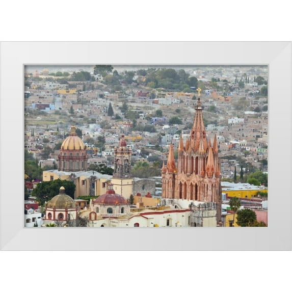 Paulson, Don 18x13 White Modern Wood Framed Museum Art Print Titled - Mexico City overview with La Parroquia cathedral