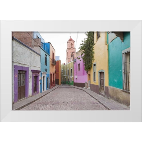 Paulson, Don 18x13 White Modern Wood Framed Museum Art Print Titled - Mexico, Guanajuato Colorful street scene