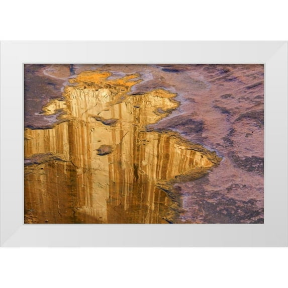 Paulson, Don 18x13 White Modern Wood Framed Museum Art Print Titled - Utah, Glen Canyon Pool of water reflects a cliff