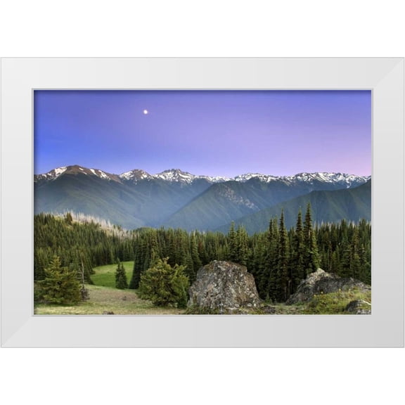 Paulson, Don 18x13 White Modern Wood Framed Museum Art Print Titled - WA, Olympic NP Moonrise viewed from Deer Park