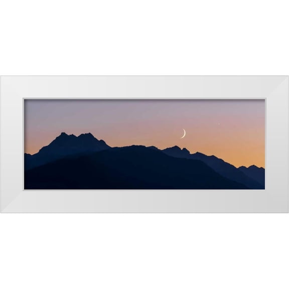 Paulson, Don 18x9 White Modern Wood Framed Museum Art Print Titled - WA, Seabeck Moon and Venus over the Olympics