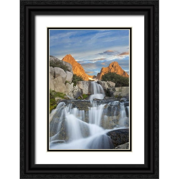 Paulson, Don 23x32 Black Ornate Wood Framed with Double Matting Museum Art Print Titled - CA, Inyo NF Waterfalls below Mt Ritter, sunrise