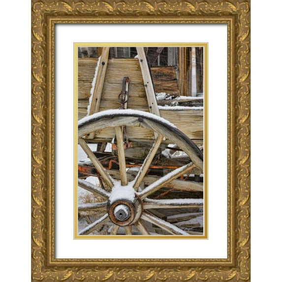Paulson, Don 23x32 Gold Ornate Wood Framed with Double Matting Museum Art Print Titled - USA, California, Bodie Close-up of wagon wheel