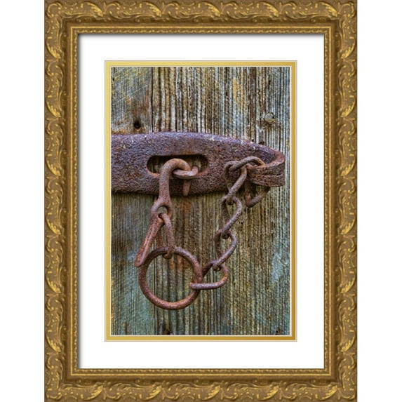 Paulson, Don 23x32 Gold Ornate Wood Framed with Double Matting Museum Art Print Titled - VA, Roanoke, Explore Park Rusty barn door lock