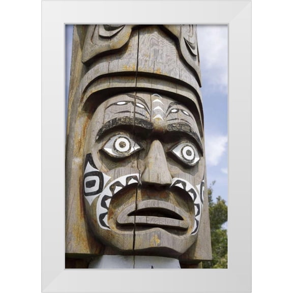 Paulson, Don 23x32 White Modern Wood Framed Museum Art Print Titled - WA, Orcas Island, Eastsound Face on a totem pole