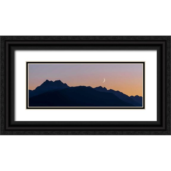 Paulson, Don 24x12 Black Ornate Wood Framed with Double Matting Museum Art Print Titled - WA, Seabeck Moon and Venus over the Olympics