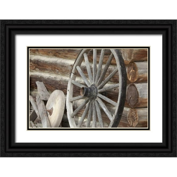 Paulson, Don 24x17 Black Ornate Wood Framed with Double Matting Museum Art Print Titled - Canada, BC, Fort Steele Old wagon wheel