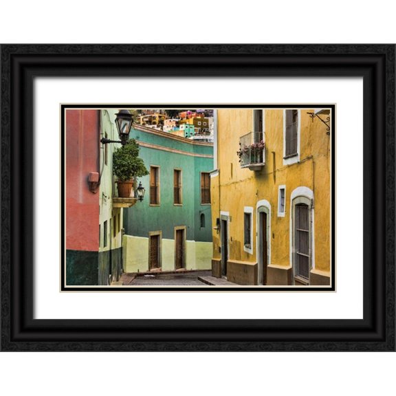 Paulson, Don 24x17 Black Ornate Wood Framed with Double Matting Museum Art Print Titled - Mexico, Guanajuato Street scene