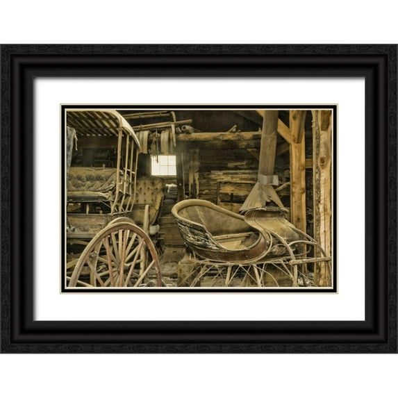 Paulson, Don 24x17 Black Ornate Wood Framed with Double Matting Museum Art Print Titled - Montana, Virginia City Antique sleigh and buggy