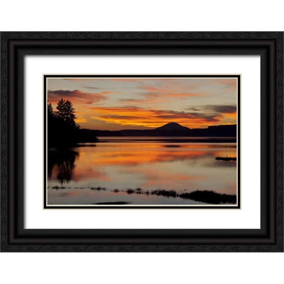 Paulson, Don 24x17 Black Ornate Wood Framed with Double Matting Museum Art Print Titled - USA, Washington Sunset on Lake Quinault