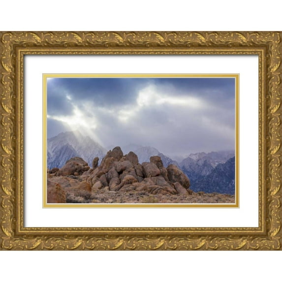 Paulson, Don 24x17 Gold Ornate Wood Framed with Double Matting Museum Art Print Titled - CA, Alabama Hills Clouds over Lone Pine Peak