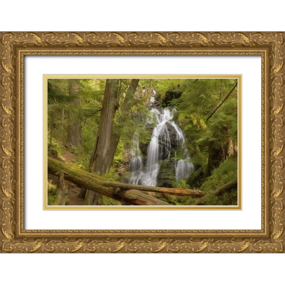 Paulson, Don 24x17 Gold Ornate Wood Framed with Double Matting Museum Art Print Titled - WA, Orcas Isl, Moran SP View of Cascade Falls