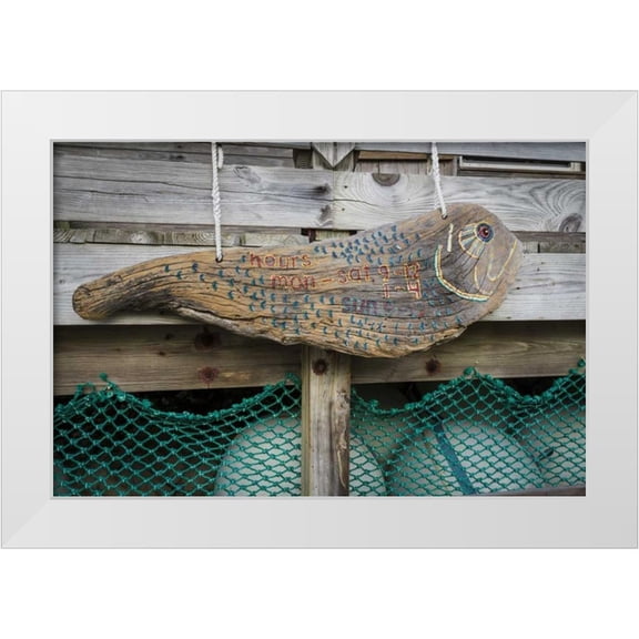 Paulson, Don 24x17 White Modern Wood Framed Museum Art Print Titled - Bahamas, Exuma Island Sign at park headquarters
