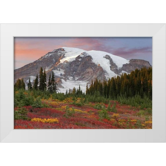 Paulson, Don 24x17 White Modern Wood Framed Museum Art Print Titled - Washington Sunset over Mount Rainier and valley