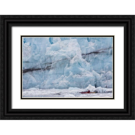 Paulson, Don 32x23 Black Ornate Wood Framed with Double Matting Museum Art Print Titled - AK, Glacier Bay NP, Margerie Glacier Kayaker