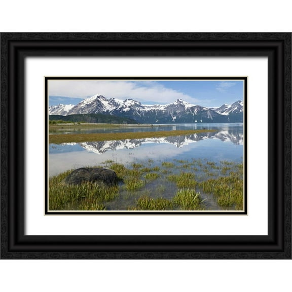 Paulson, Don 32x23 Black Ornate Wood Framed with Double Matting Museum Art Print Titled - AK, Glacier Bay NP Mountains reflection