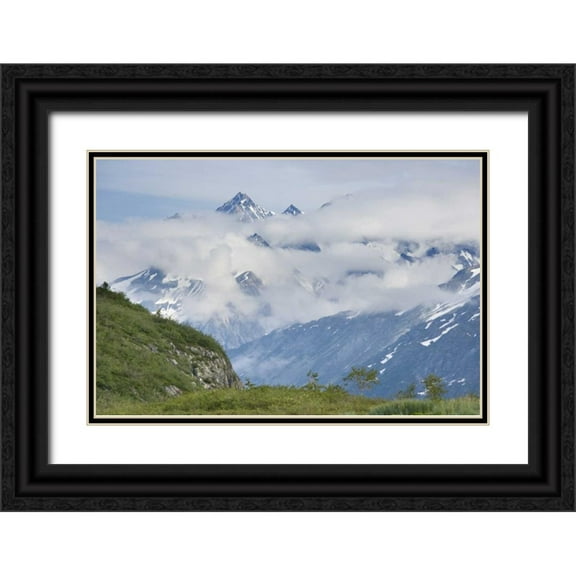 Paulson, Don 32x23 Black Ornate Wood Framed with Double Matting Museum Art Print Titled - Alaska, Glacier Bay NP Clouds over mountain