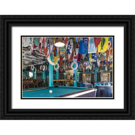 Paulson, Don 32x23 Black Ornate Wood Framed with Double Matting Museum Art Print Titled - Bahamas, Exuma Island Flags on ceiling of bar