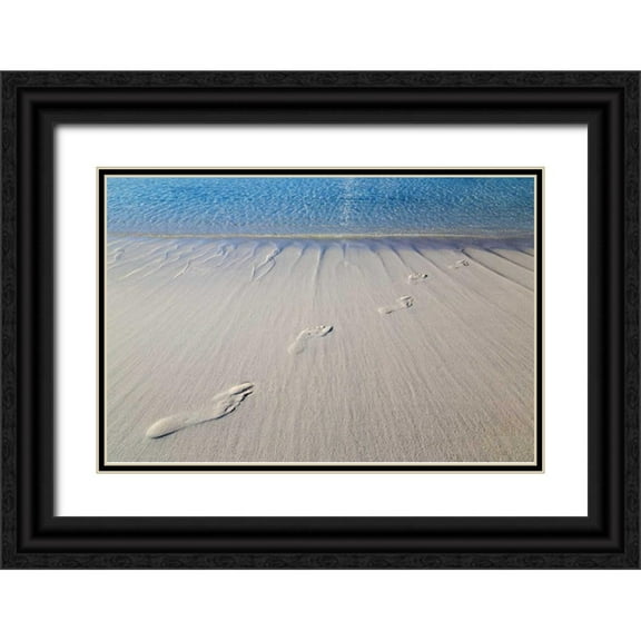 Paulson, Don 32x23 Black Ornate Wood Framed with Double Matting Museum Art Print Titled - Bahamas, Exuma Island Sand footprints