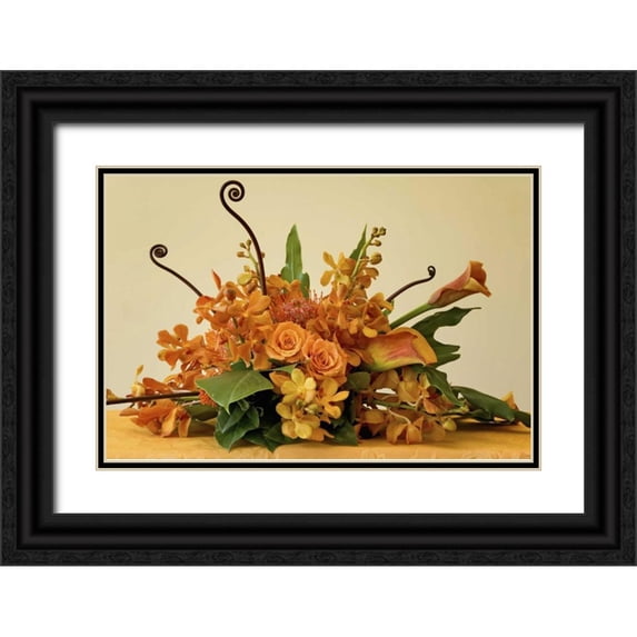 Paulson, Don 32x23 Black Ornate Wood Framed with Double Matting Museum Art Print Titled - Close-up of colorful flower arrangement on table
