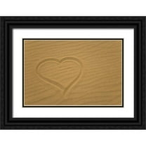 Paulson, Don 32x23 Black Ornate Wood Framed with Double Matting Museum Art Print Titled - Heart outline drawn in sand