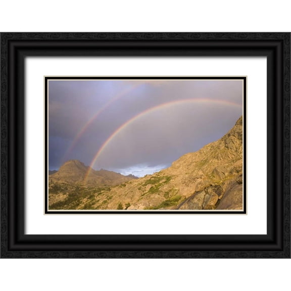 Paulson, Don 32x23 Black Ornate Wood Framed with Double Matting Museum Art Print Titled - WY, Bridger Wilderness Double rainbow over peak