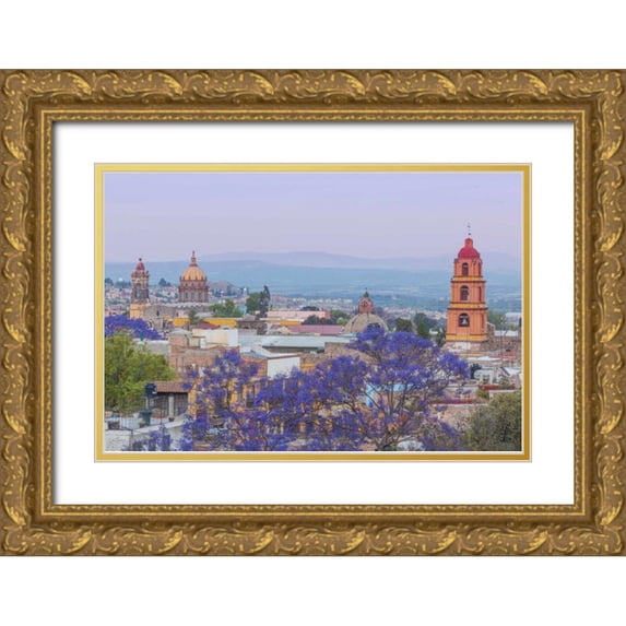 Paulson, Don 32x23 Gold Ornate Wood Framed with Double Matting Museum Art Print Titled - Mexico, San Miguel de Allende Jacaranda and city