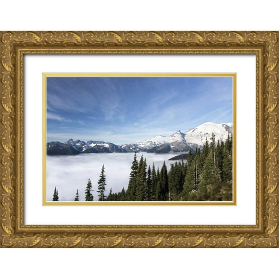Paulson, Don 32x23 Gold Ornate Wood Framed with Double Matting Museum Art Print Titled - Washington, Mount Rainier NP Sunrise Point