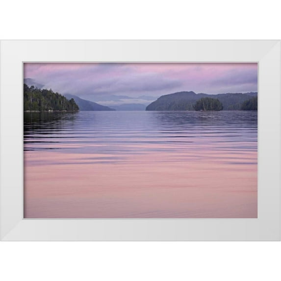Paulson, Don 32x23 White Modern Wood Framed Museum Art Print Titled - Canada, BC, Calvert Island Sunset reflections