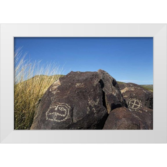 Paulson, Don 32x23 White Modern Wood Framed Museum Art Print Titled - New Mexico, Three Rivers Petroglyph etchings