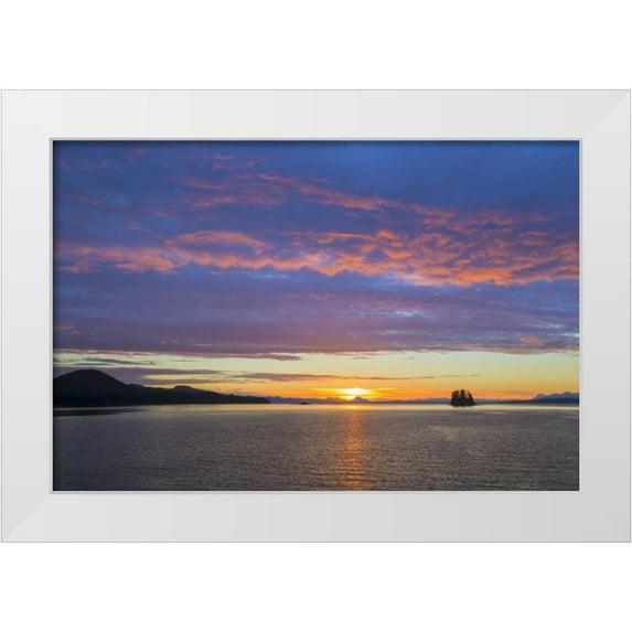 Paulson, Don 32x23 White Modern Wood Framed Museum Art Print Titled - Alaska Sunset on Flynn Cove