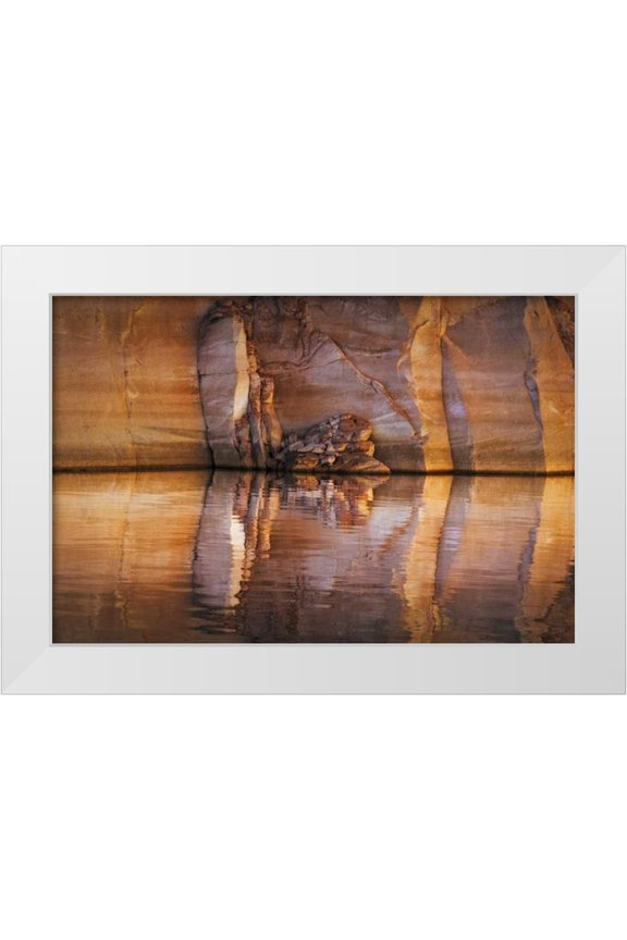 Paulson, Don 32x23 White Modern Wood Framed Museum Art Print Titled - UT, Glen Canyon Abstract stained sandstone wall