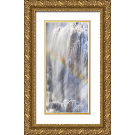 Paulson, Don 9x14 Gold Ornate Wood Framed with Double Matting Museum Art Print Titled - WA, North Cascades NP Rainbow on waterfall