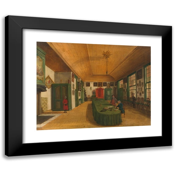Paulus Constantijn la Fargue 18x15 Black Modern Framed Museum Art Print Titled - The Hall of the Artistic Society "Art is Obtained by Work" (Art is Acquired Through Labor) in Leiden (1780)