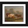 thumbnail image 1 of Paulus Potter 14x12 Black Ornate Wood Framed Double Matted Museum Art Print Titled: Four Young Bulls in a Meadow (1651), 1 of 5