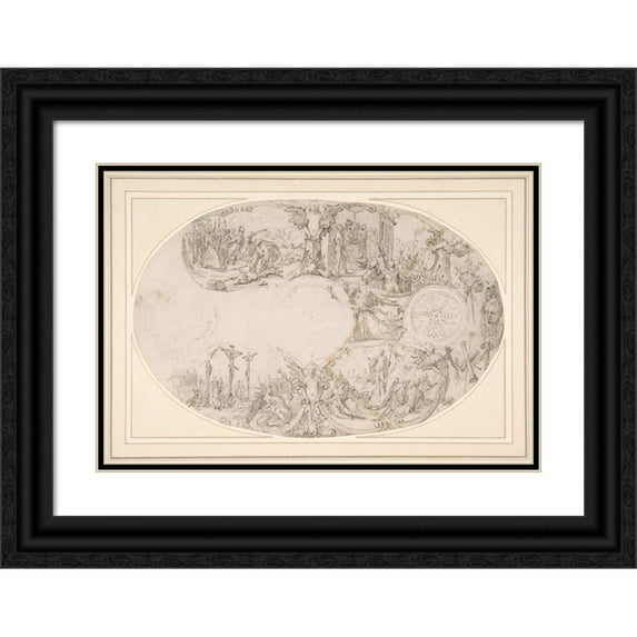 Paulus Willemsz. van Vianen 14x11 Black Ornate Wood Framed Double Matted Museum Art Print Titled: Design for a Silver Vessel with Scenes from the Passion of Christ (ca. 1600)