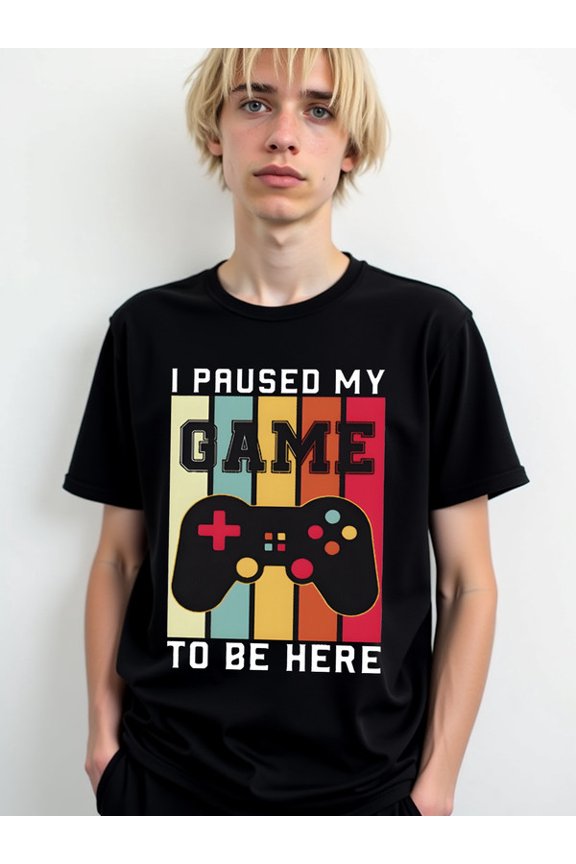 Paused Game Controller Tee Men t shirts black top elegantly Unique designs, summer prints t shirts For summer Fall Basic Unisex Shirt Graphic tshirts