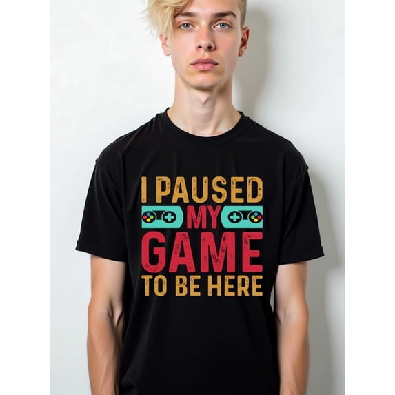 Greenink Paused Game Tee Men's graphic t shirts black casual summer Daytime and weekend wear spring and summer clothing Funny Unisex Shirt Graphic Tee tshirts