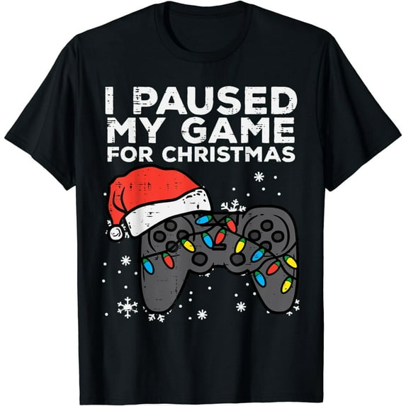 Paused My Game Christmas Gamer Xmas Men Boys Kids Youth Teen T-Shirt