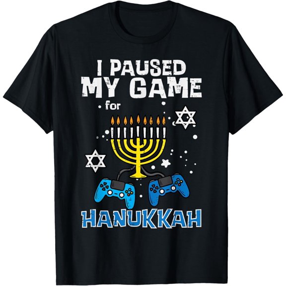 Paused My Game Hanukkah Gamer Chanukah Gaming Boys Kids Men T-Shirt