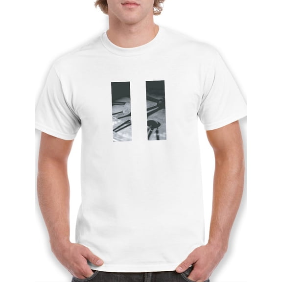Paused Time Clock Pattern Design Men White T-Shirt, Male Medium