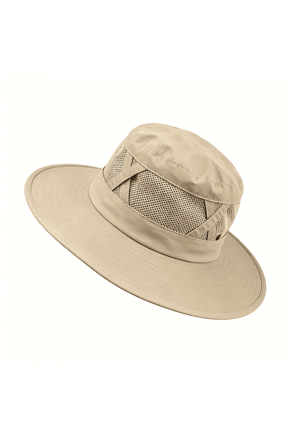 Wide Brim Sun Hat, UPF 50+ UV Protection Breathable Mesh Boonie Hat, Adjustable Outdoor Bucket Hat for Hiking, Fishing, Beach, Safari, Men & Women, Beige