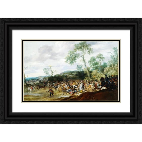 Pauwels van Hillegaert 14x11 Black Ornate Wood Framed Double Matted Museum Art Print Titled: Battle Burial in a Hilly Landscape