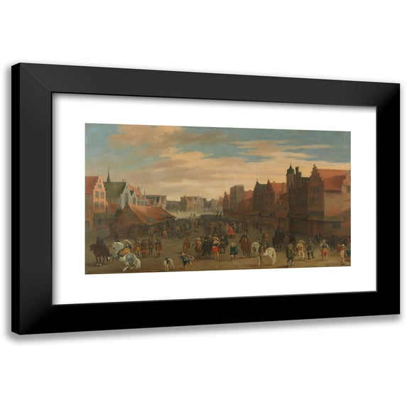 Pauwels van Hillegaert 18x12 Black Modern Framed Museum Art Print Titled - The Disbanding of the ‘Waardgelders’ (Mercenaries in the Pay of the Town Government) by Prince Maurits on the Neude