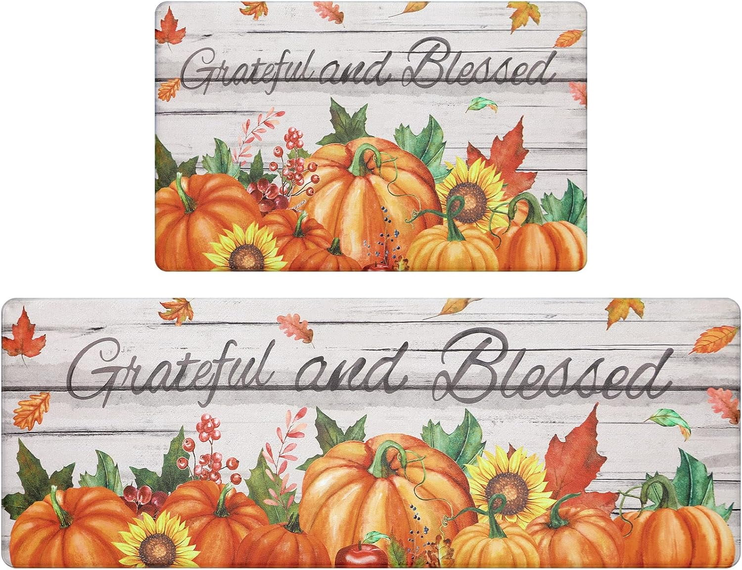 Fall Pumpkin Kitchen Rugs Set of 2, Farmhouse Kitchen Floor Mat, Non ...