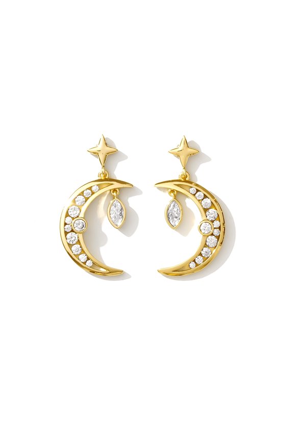 Pav Crescent Moon Drop Earrings
