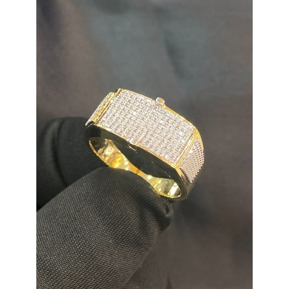 Pave 0.75 Cts Round Brilliant Cut Real Diamonds Men's Iced Out Band Ring In Stamped 14K Yellow Gold