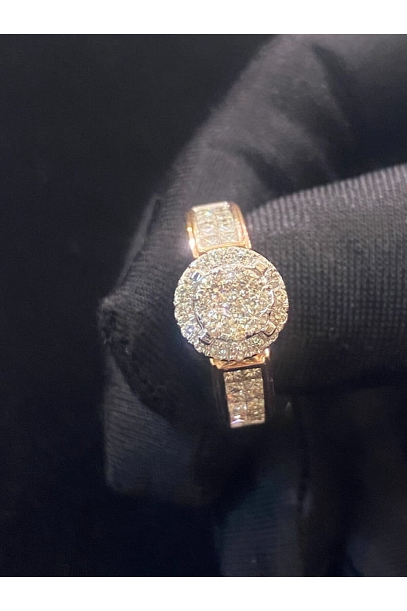 Pave 1.48 Cts Princess Round Cut Invisible Set Diamonds Wedding Ring in Hallmark 14K Rose Gold